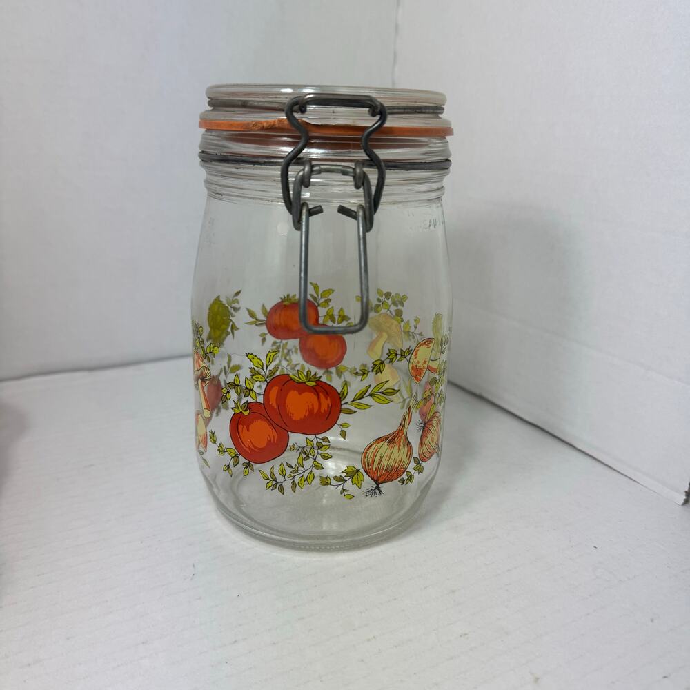 Vintage ARC Spice of Life 1L Glass Canister Jar Mushroom Tomato Made in France